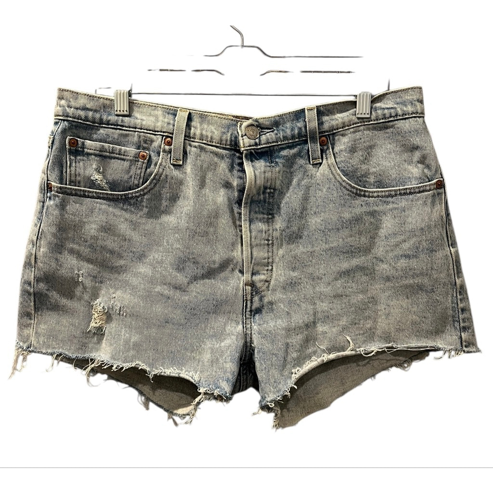 Levi Strauss 501 Denim Jean Shorts Size 34 Button Fly Raw Hem Western Boho